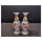 (2) 10.5" Hand Painted Vases