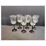 (6) Vintage Octime Black Stem Wine Glasses