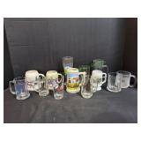 (9) Glass Mugs w/ (4) Porcelain Mugs