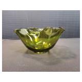 Vintage Olive Green Ruffled Chip Bowl