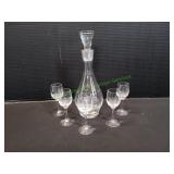 Vintage Etched Schooner Decanter w/ (5) Glasses