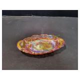 Vtg Iridescent Marigold Carnival Oval Relish Dish