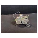 Vtg Clear Glass Salt, Pepper & Sugar Server Set