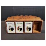 Vintage Spice Rack w/ Ceramic Rooster Spice Jars