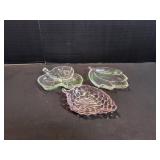 Anchor Hocking Bubble Grape Dish w/(2)Leaf Dishes