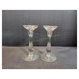 (2) Vintage 9" Etched Glass Candlesticks