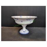 7.5" White & Blue Floral Pedestal Bowl
