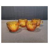 (4) Tiara Indiana Glass Amber Sandwich Coffee Cups