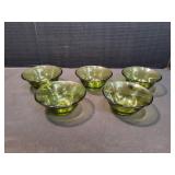 (5) Vintage Avocado Green Glass Fruit Bowls
