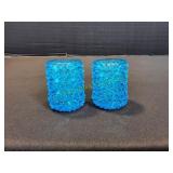 (2) Aqua Color Bubbled Toothpick Holders