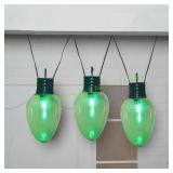 (3)Holiday Time 14" LED Green Single Hanging Bulbs