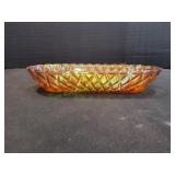 Carnival Glass Amber Basketweave Relish Dish