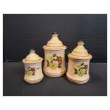 Mid-Century Floral Ceramic Canisters w/ Lids
