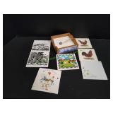 (5) Ceramic Trivets in Wood Napkin Holder