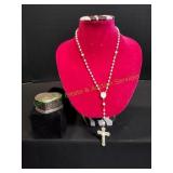 Rosary Necklace in Heart Shaped Trinket Box