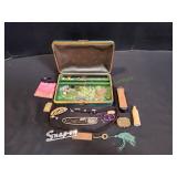 Green Trinket Box w/ Earrings, Pins & More