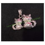 Sterling Silver Double Cat Pendant