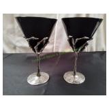 (2) Black Skeleton Martini Glasses