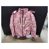 TSLA Pink Print Hooded Ski Jacket, Sz XL