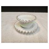 Vtg Fenton Silver Crest Milk Glass Bowl w/ Saucer