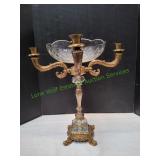 Vtg 17" Candelabra w/ Crystal Bowl