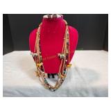 32" Hand Carved Multi-Strand Wood Animal Necklace