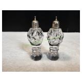 Vtg Crystal Salt & Pepper Shaker Set w/ Metal Top