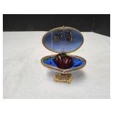 Blue Butterfly Egg Trinket Box w/ Heart Pendant