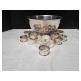 (16) Silver-Plated Napkin Rings w/ Bowl