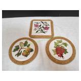 (3) Portmeirion Pomona Corked Back Trivets