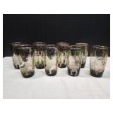 (8) Vtg Glasses w/Silver Overlay Aztec Mayan