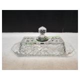 Vtg Crystal Brilliant Cut Glass Butter Dish w/