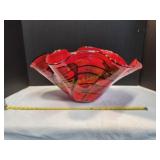 Large Nemtoi Red Wavy Oval Blown Glass Bowl