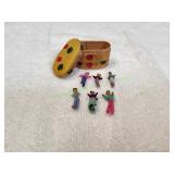 Vtg Guatemalan Mini Worry Trouble Dolls in Basket