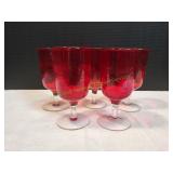 (5)Vtg MCM Ruby Red Water Goblets w/Clear Stem