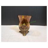 Vtg 6.5" Amber Candle Holder