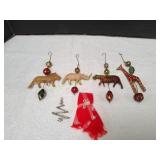(4) Hand Carved Wood Ornaments