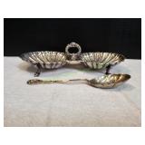 Vtg Double Shell Bonbon Dish w/ Spoon