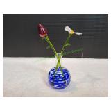 3.5" Glass Vase w/ Glass Flowers