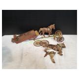 Vtg Cast Iron Horse-Drawn Wagon Toy