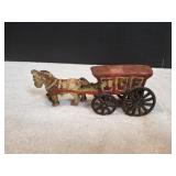 Vtg Cast Iron Horse Drawn Ice Wagon Toy