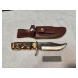 Sharade Fixed Blade Knife w/Leather Sheath&Stone