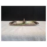 Gorham Silver Divided Serving Tray w/ Glass Liners
