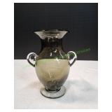 9" Vtg Smoked Blown Glass Vase