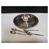 Vtg Silver Plate Chip & Dip Tray w/ Spoons