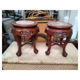 Vtg Rosewood Chinese Carved Wood Stand w/ Marble