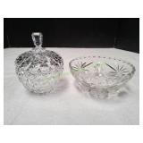 Vtg Crystal Jam Jar w/Star of David Cereal Bowl