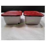 (2) Vtg Enamelware Refrigerator Storage Containers