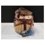 Vtg Rainbow Trout Fish Basket Cookie Jar