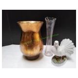 Vtg Gold Vase, Bud Vase & Figurine